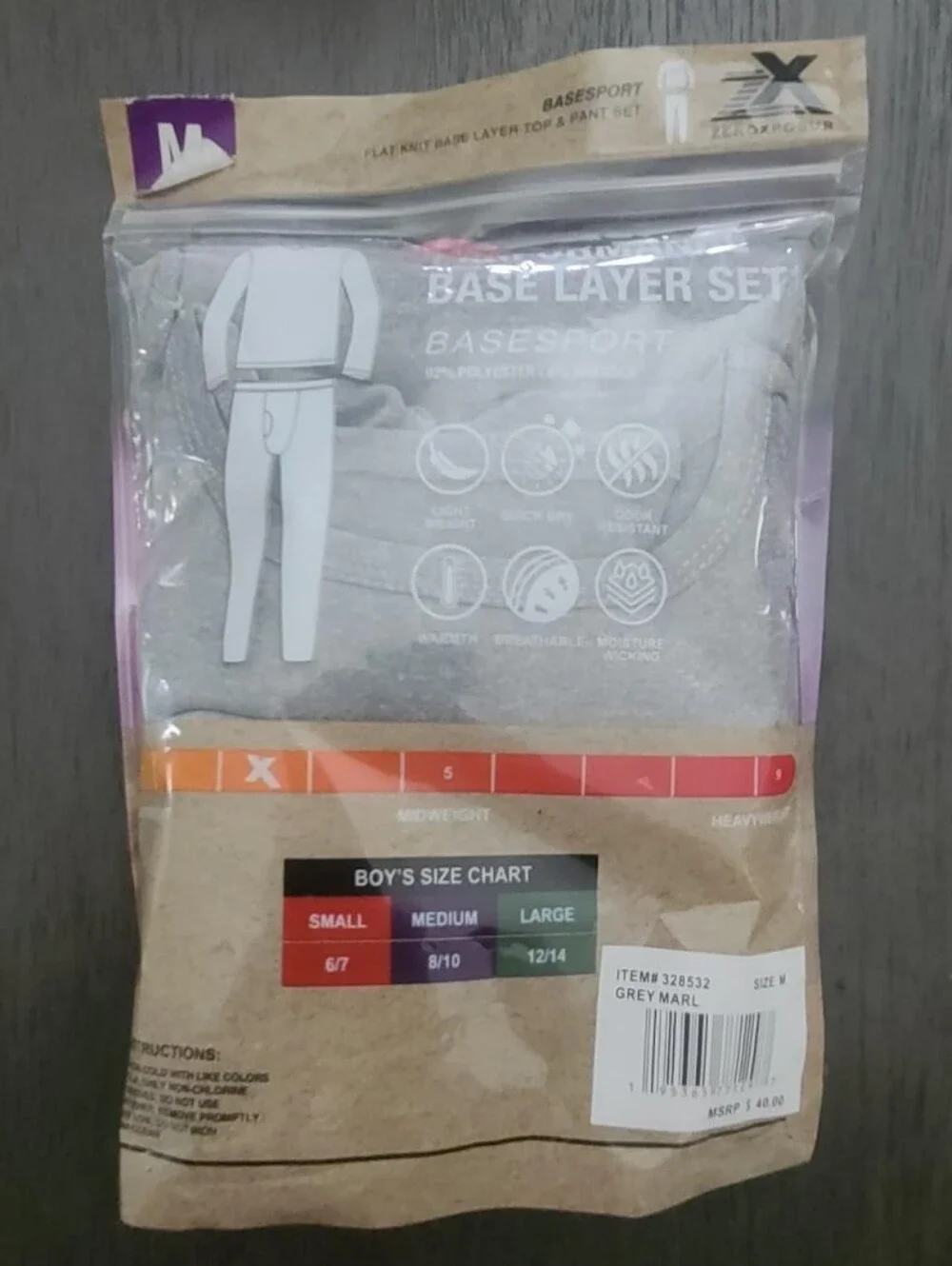 ZeroXposur Boys Base Layer Thermal Top Pants Set Gray M 8/10 NWT